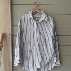 Babaton Blue and White Striped Casual Button-Down Shirt